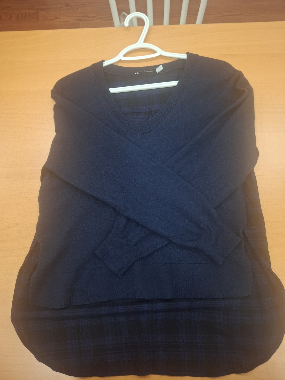T Alexander Wang Navy V-Neck Sweater With Plaid Back Panel